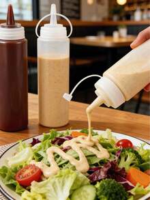 1pc 240ml Refillable Squeeze Bottle With Measurement Scale, Kitchen Condiment Bottle, Salad Dressing Squeezer, Sauce Dispenser, Plastic Squeeze Bottle For Cooking, Soy Sauce Bottle, Spice Container, Commercial, Camping, Picnic - Multicolor - View 3