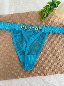 Customized Name Letter Thong, Personalized Sexy Lace Women's Bikini Underwear, Customized Name Underwear Triangle Underwear, Gifts For Girlfriends - 藍色 - 查看 8