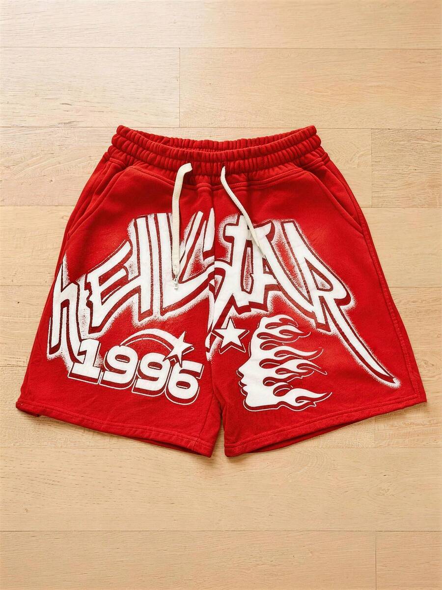 Men's Statement Print Shorts Fashion Designer Patterned Casual Daily Wear Shorts - 紅色 - 查看 1