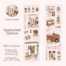 1 Roll Of Die-Cut PET Tape, Romantic Bohemian Series Vintage Style Hand-Painted Illustration Stickers For Scenery Decoration, Suitable For Albums, Scrapbooks, Notebooks, Cups And Tablets, Size: 5cm X 200cm, Essential For Students Back To School Season - 1 Roll - View 13