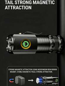 1支便携式多功能磁吸式超亮迷你手电筒，带侧夹和多模式亮度调节，适用于户外露营、夜间骑行、紧急救援、家庭停电、汽车维修、夜市摊位等多种场景。磁吸尾部设计，解放双手。坚固耐用的合金筒身结构。 - 黑色的 - 查看 7