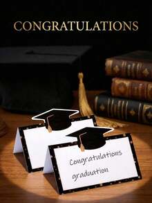 50 piezas Tarjetas de asiento para ceremonia de graduación, tarjetas de lugar para fiesta de graduación en negro, tarjetas de asiento para mesa de comedor, tarjetas en blanco con perforación previa fáciles de doblar, adecuadas para banquetes, recepciones, fiestas, que se pueden usar como regalos y decoraciones, tema de graduación, tarjetas decorativas y escribibles, decoración de mesa para fiesta de graduación - graduado - Ver 4