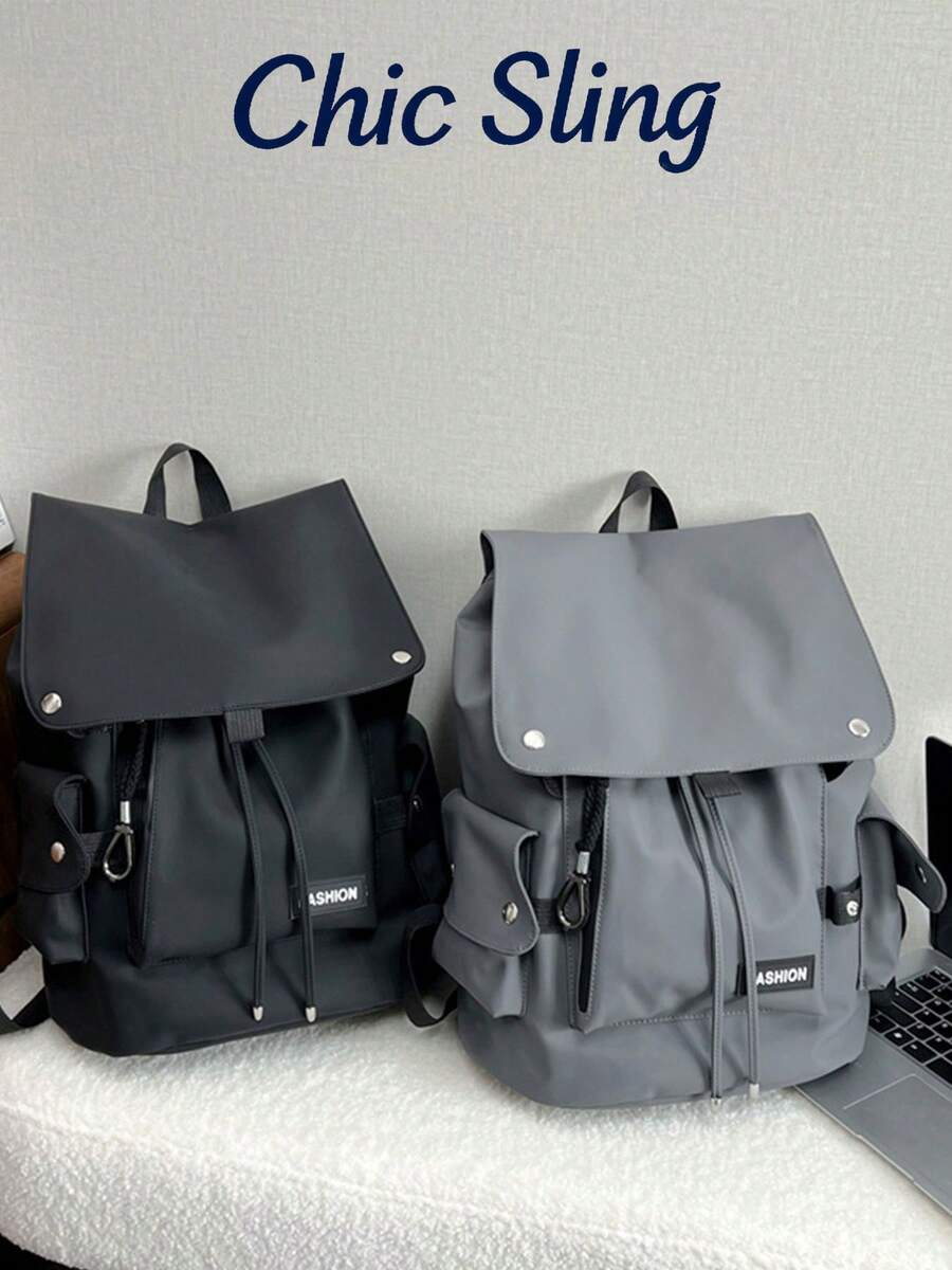 SHILAN Drawstring Backpack, Wear-Resistant And Waterproof Backpack, Commuter Bag That Can Hold A Computer/Clothes Multi-Pocket Flip Schoolbag With Side Pocket Design, Dual-Purpose Bag For School/Short Trips/Daily Wear - MultiWarna - View 1