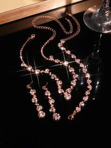 Bộ trang sức pha lê và đá quý sang trọng - gồm bông tai, dây chuyền và vòng tay, phù hợp cho phụ nữ đeo hàng ngày, dự đám cưới, tiệc tùng và các dịp khác. - vàng hồng - Xem 3