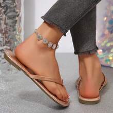 Womens Flip Flops Thong Sandals Shoes Flats For Ladies Slides Lightweight Slippers Summer Casual Beach Dressy Sandals - 玫瑰金 - 查看 9