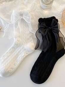 Lace Trim Ankle Socks Two Pairs Set - Multicolor - View 7