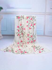 1pc Summer Sunscreen Shawl, Retro Embroidered Scarf, Beach Wrap, Floral Print, Polyester Fiber - Multicolor - View 10