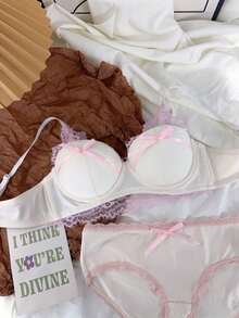 Belle Étoile 1PCS Pure And Cute Underwear Set, Women's Small Bust Gathering And Lifting Wireless Comfortable Lace Bra, Suitable For Daily Wear, Perfect For Giving To Besties, Friends, Or Lovers, The Most Sincere Gift - Bột trắng - Xem 4