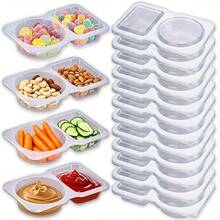 20pcs Portable Dual Compartment Condiment Containers - Reusable Plastic Sauce And Dip Cups For Travel, Snacks And Meal Prep (Transparent), Dual Compartment Containers Suitable For Dipping Bowls - Clear - View 2