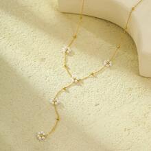 Bộ 1 dây chuyền tua rua hoa ngọc trai bằng thép không gỉ, kiểu dáng độc đáo, cao cấp, thanh lịch, đa năng, phù hợp cho phụ nữ đeo hàng ngày và trong nhiều dịp khác nhau. - Vàng - Xem 3