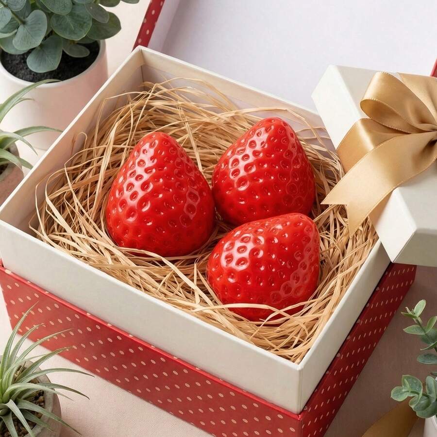 3 món đồ chơi bóp hình dâu tây, đồ chơi thực phẩm mềm mại, đàn hồi chậm, giống thật, đồ chơi giảm căng thẳng sáng tạo. - Dâu tây đỏ - Xem 1