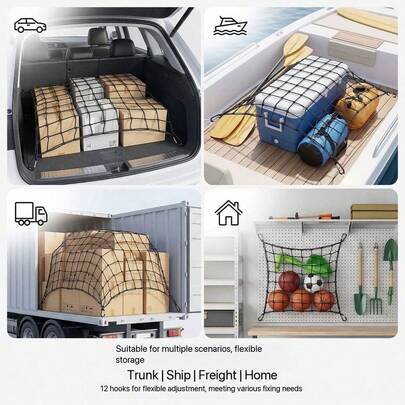 TIRETEK 卡车货网配件，男士专用，重型皮卡车货箱网，尺寸 4 英尺 x 6 英尺，可扩展至 8 英尺 x 12 英尺，配有 12 个金属登山扣，包含绳网和挂钩，适用于 SUV、拖车篷布。