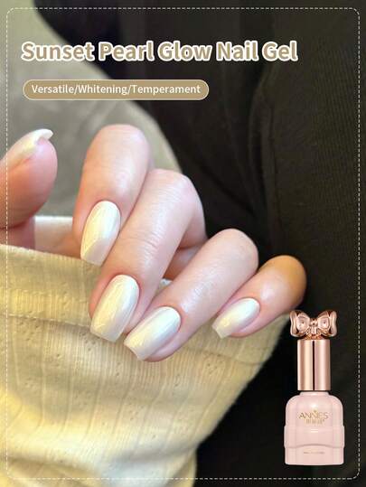 annies 10ml Sunset Pearl Glow Nail Gel Shimmer Pearl Gel Polish Long-Lasting Soak Off UV LED Gel, High Gloss Whitening Nail Art Gel For Salon & Home DIY