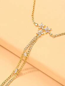 1枚优雅水钻花朵连指戒指，时尚珠宝，送给朋友的礼物 - 三葉花連指手鍊 - 查看 4