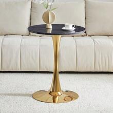 Table d'appoint ronde de 60 cm / petite table à manger en MDF : plateau réalisé avec une technologie de thermoformage de haute qualité, aspect grain blanc, pied de support doré – parfait pour les espaces de vie européens. - Noir - Voir 2