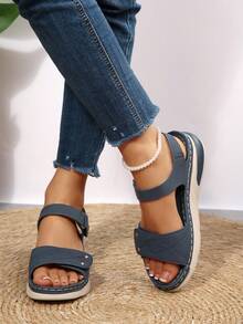 2025 New Summer Plus Size Casual Sandals For Women, Strap Peep Toe Comfortable Cross-Border Sandals - Navy Blue - View 4