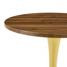 Round Side Table 60cm / Small Dining Table In MDF: Top Made With High Quality Thermoforming Technology, White Grain Appearance, Gold Support Leg – Perfect For European Living Spaces. - Khaki - View 5