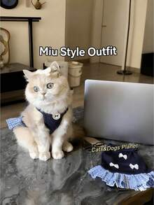 1件猫狗无袖透气吊带裙，轻薄春夏宠物服装，适合小型犬猫的可爱装扮，适合派对和拍照 - 藍色 - 查看 4