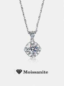 1 chiếc dây chuyền bạc 925 cao cấp đính đá Moissanite 1 carat 6.5mm, thích hợp cho nữ giới đeo hàng ngày, dự tiệc, lễ hội, Ngày Valentine, Ngày của Mẹ, sinh nhật, kỷ niệm ngày cưới, quà tặng trang sức cho phái nữ. - Bạc - Xem 5
