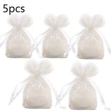 Set de 5 bolsas con cordón con bordados de encaje y patrones florales, ideales para regalos de boda, celebración de cumpleaños, almacenamiento de joyas o manualidades - multicolor - Ver 13