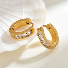 1 Pair Zirconia Inlaid Small Hoop Earrings, Minimalist Fashion Round Earrings, Luxury Style Suitable For Daily Commute For Women - Multicolor - View 5