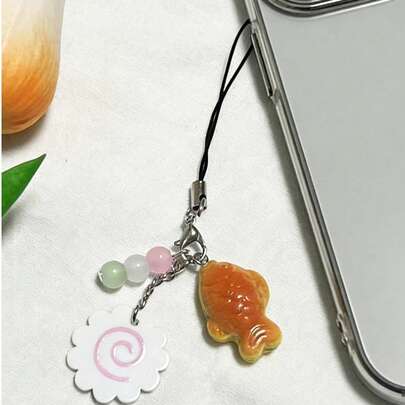 1 chiếc móc khóa điện thoại hình cá kiểu Nhật, mặt dây chuyền điện thoại đính hạt thủ công, móc treo điện thoại, phụ kiện túi xách, móc chìa khóa, móc treo hộp tai nghe Bluetooth Apple iPod Pro, quà tặng ngày lễ cho phụ nữ