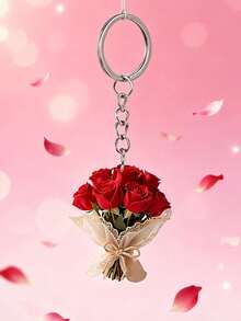 2D亚克力玫瑰花束钥匙扣，轻巧花朵钥匙圈，情人节玫瑰花束吊坠，趣味装饰品，背包配件，时尚吊坠，家居装饰，汽车装饰及吊坠，耳机吊坠，包包吊坠，配饰礼品，送给家人和朋友的完美礼物，情人节礼物，生日礼物，派对礼物，周年纪念礼物，结婚礼物 - 彩色 - 查看 4