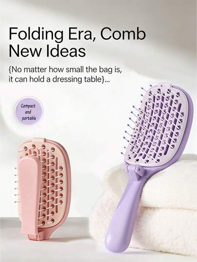 1pc Portable Foldable Soft Bristle Detangling Hair Brush, Gentle On Tangles, Removable Pad For Easy Cleaning, Compact Size For Purse, Foldable Design, Effortlessly Removes Knots, Compact & Convenient For Daily Use & Travel