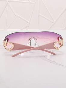 1pc Frameless Metal Heart Decor Y2K Style Fashion Glasses, Suitable For Beach, Party, Gift, Vacation - 紫粉紅白片粉腳 - 查看 2