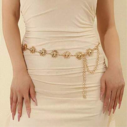 Minimalist Metal Sunflower Waist Chain, Adjustable Fashionable Waist Belt Accessory For Dresses, Suits, Versatile For All Seasons