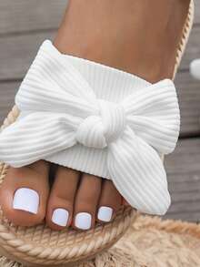 Dép xăng đan đế bằng kiểu dáng thường ngày, nhẹ nhàng, thoải mái, có nơ buộc, dành cho nữ, kiểu dáng rộng rãi. - trắng - Xem 6
