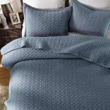 Dusty Blue Queen Size Quilt Set Geometric Box Lightweight Bedspread Soft Farmhouse Rustic Coverlet Spring Summer Thin Comforter Country Bedding 90x90 inches - Neblina azul - Ver 3