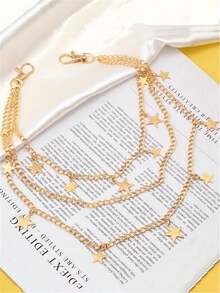 1pc Gold Star Pendant Multi-Layer Men's Pant Chain, Party Street Hip Hop Outfit Accessory Unique Metal Jeans Pant Chain - Gold - View 4