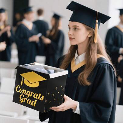 Graduation Card Storage Box, Foldable Cardboard Decorative Box To Congratulate Graduates, Suitable For Graduation Party Decoration And Graduation Gathering