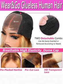 Highlight 100% Human Hair Bob Wigs 5x5 Glueless Lace Wig Human Hair HD Lace Frontal Short Straight Lace Front Wigs For Women Pre Plucked Glueless Free Part 180% Density Honey Blonde With Brown Wig For Party, Cosplay, Daily Use - P4/27--Glueless Lace - 查看 9