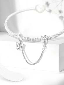 1pc 925 Sterling Silver Multi-Color Decorative Safety Chain, Suitable For DIY Bracelet Jewelry For Women - Silver - View 9