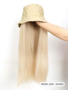24 Inch Golden Long Straight Wig With Integrated Bucket Hat, Heat Resistant Wig, Suitable For Daily Wear - Gold - View 3