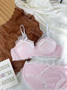 Belle Étoile 1PCS Pure And Cute Underwear Set, Women's Small Bust Gathering And Lifting Wireless Comfortable Lace Bra, Suitable For Daily Wear, Perfect For Giving To Besties, Friends, Or Lovers, The Most Sincere Gift - 粉色 - 查看 5