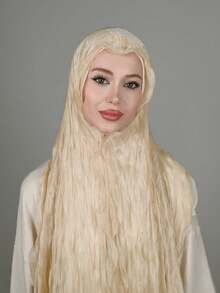 1 Pc Solid-Color Crepe Wrap Hair Hijab, Prayer Headscarf Long Robe, Multipurpose Hair Accessory, Lightweight Shawl - Multicolor - View 19