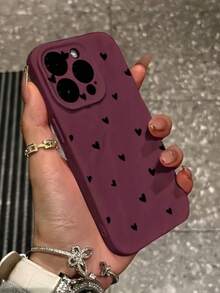 1pc Wine Red & Black Heart Pattern Full Coverage Shockproof TPU Phone Case Compatible With IPhone 16, 15, 14, 13, 12, 11 Pro Max - Multicolor - View 2