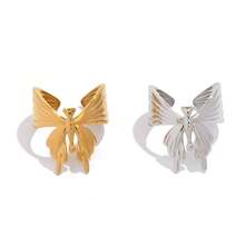 Uself 2pcs/1pc 304 Stainless Steel 18K Gold Plated Butterfly Wing Open Ring, Layered Insect Themed Jewelry, Low Allergy, Suitable For Summer, Beach, Western Style Jewelry For Women - Multicolor - View 7