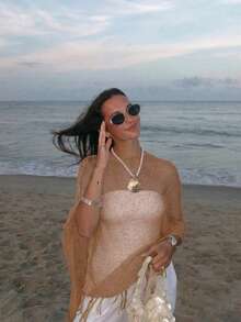 女士简约优雅针织上衣，休闲时尚风格，春夏款 - 駝杏 - 查看 7