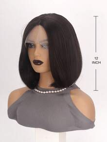 13x1蕾丝前置波波头假发，12英寸自然中分蕾丝假发，适合日常佩戴 - 黑棕色 - 查看 4