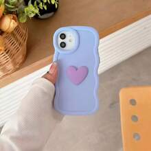 Wavy Edge 3D Heart Phone Case For IPhone 17/16/15/14/13/12 Pro Max 11, Soft Silicone Protective Cover - Purple - View 2