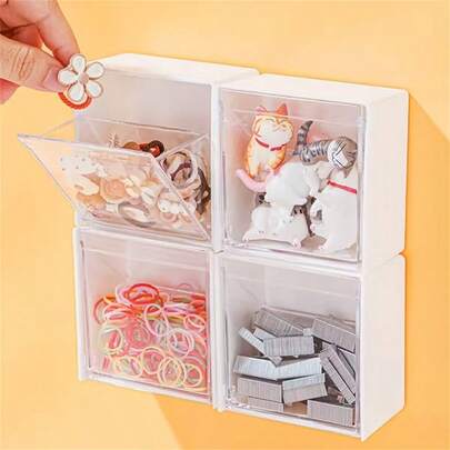 8pcs Wall Mounted Cotton Pad Dispenser, Cotton Ball Storage Box, Cotton Pad Container For Storing Cotton Balls, Dental Floss, Hair Clips, Rubber Bands And Clips