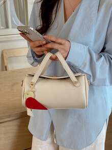 1件装时尚女士优雅单肩包，简约别致波士顿包，PU材质，手提，带吊坠，适合日常、通勤、度假，优雅女士包 - 米色 - 查看 8