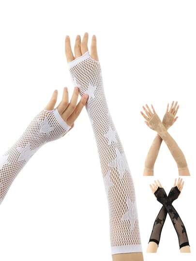 1 đôi găng tay dài hở ngón bằng lưới họa tiết ngôi sao năm cánh nhiều màu sắc dành cho nữ, kiểu dáng ngọt ngào và cá tính theo phong cách Y2K, phù hợp cho mọi mùa.