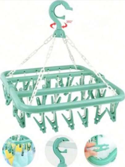 32 Clip Socken Trockengestell, zum Innen- und Außengebrauch, faltbarer drehbarer Trockenständer, geeignet für Unterwäsche, Socken, kleine Kleidungsstücke, kann auf Balkonen verwendet werden - platzsparend, ohne Strombedarf, Wäscheleine, Trockengestell, Waschküche, Trockengestell, Waschküchen-Dekoration, Socken, Aufbewahrung, Aufhänger, Apartment-Grundausstattung