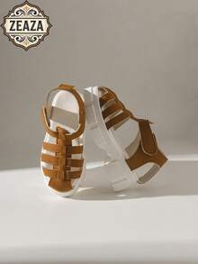 ZEAZA 功能性棕色罗马凉鞋，儿童厚底防滑镂空透气男女通用休闲凉鞋 - 棕色 - 查看 3