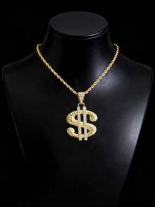 18K镀金冰花美元符号吊坠项链，闪亮嘻哈扭链说唱歌手饰品，适合街头服饰、派对和日常佩戴 - 彩色 - 查看 3